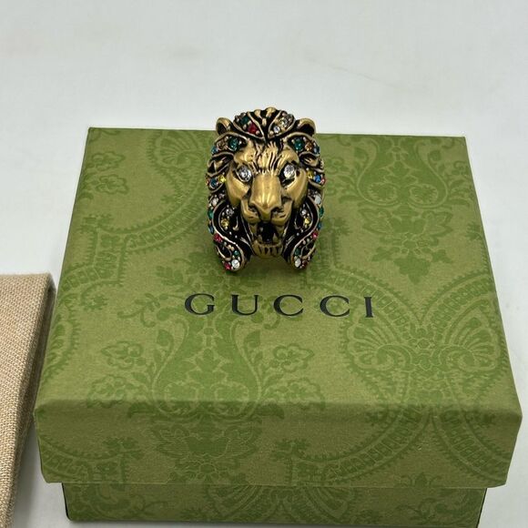 Women's Gucci Lionhead motif multicolor stone ring size 5, made in Italy - Picture 1 of 9